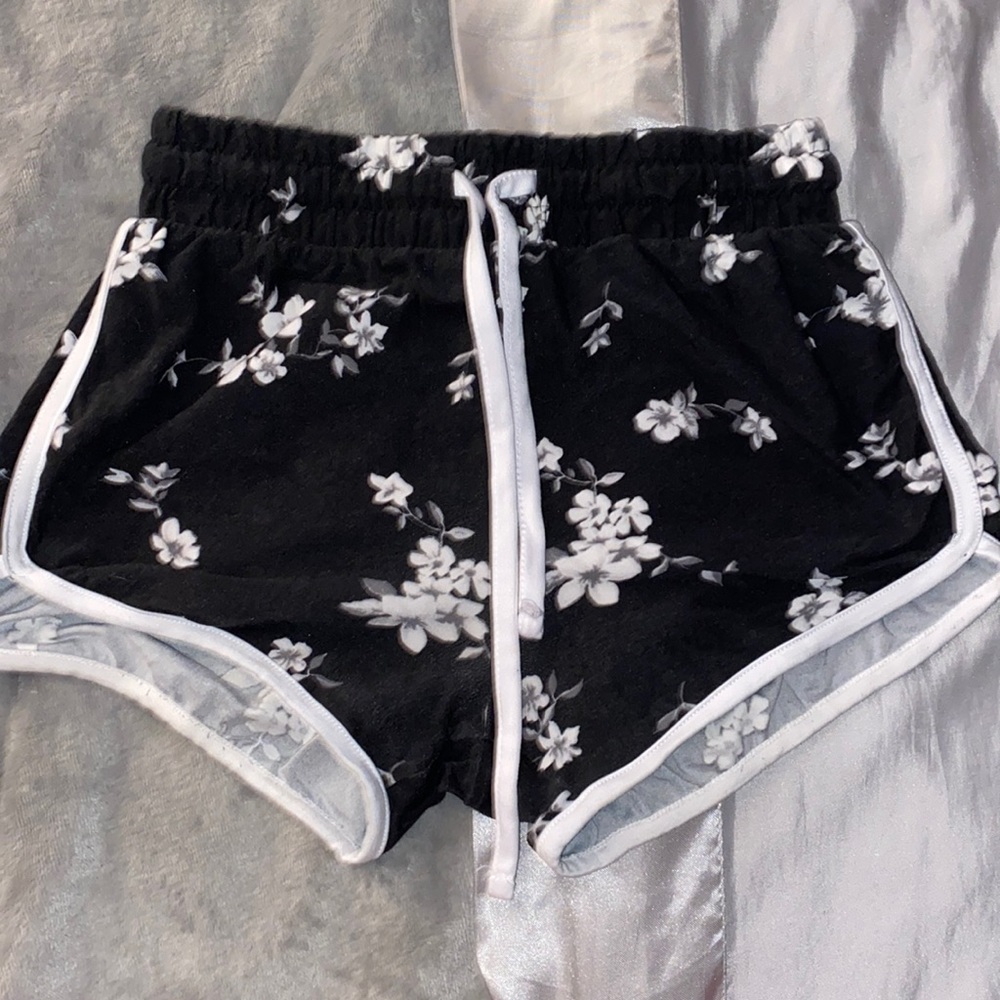 black with white flowers shorts